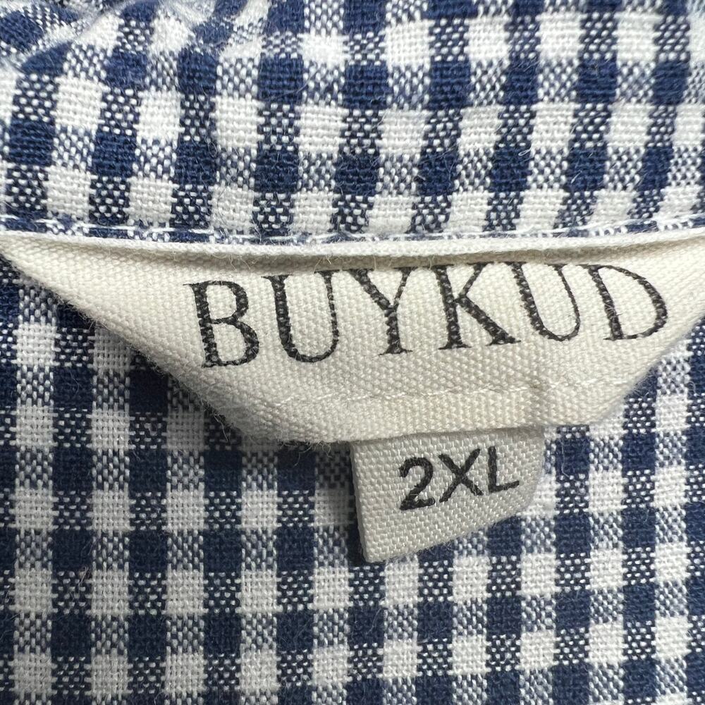 Buykud Linen Cotton Gingham Print Shirt Womens 2XL Breathable Casual Workwear - Picture 2 of 12